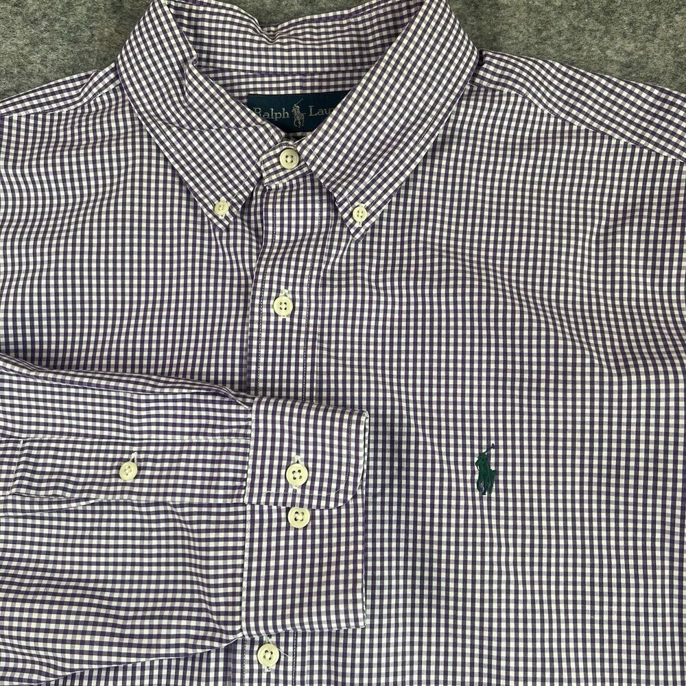 Polo Ralph‎ Lauren Shirt Mens Size 17 1/2 34/35 Purple Gingham Preppy